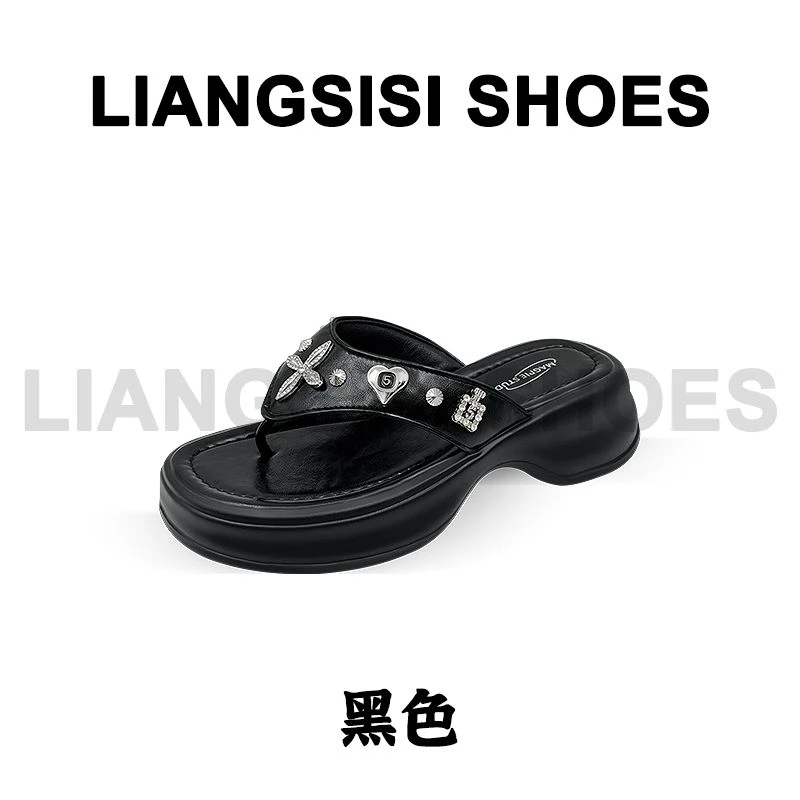梁思思SHOES新款厚底金属外穿沙滩人字拖-T16