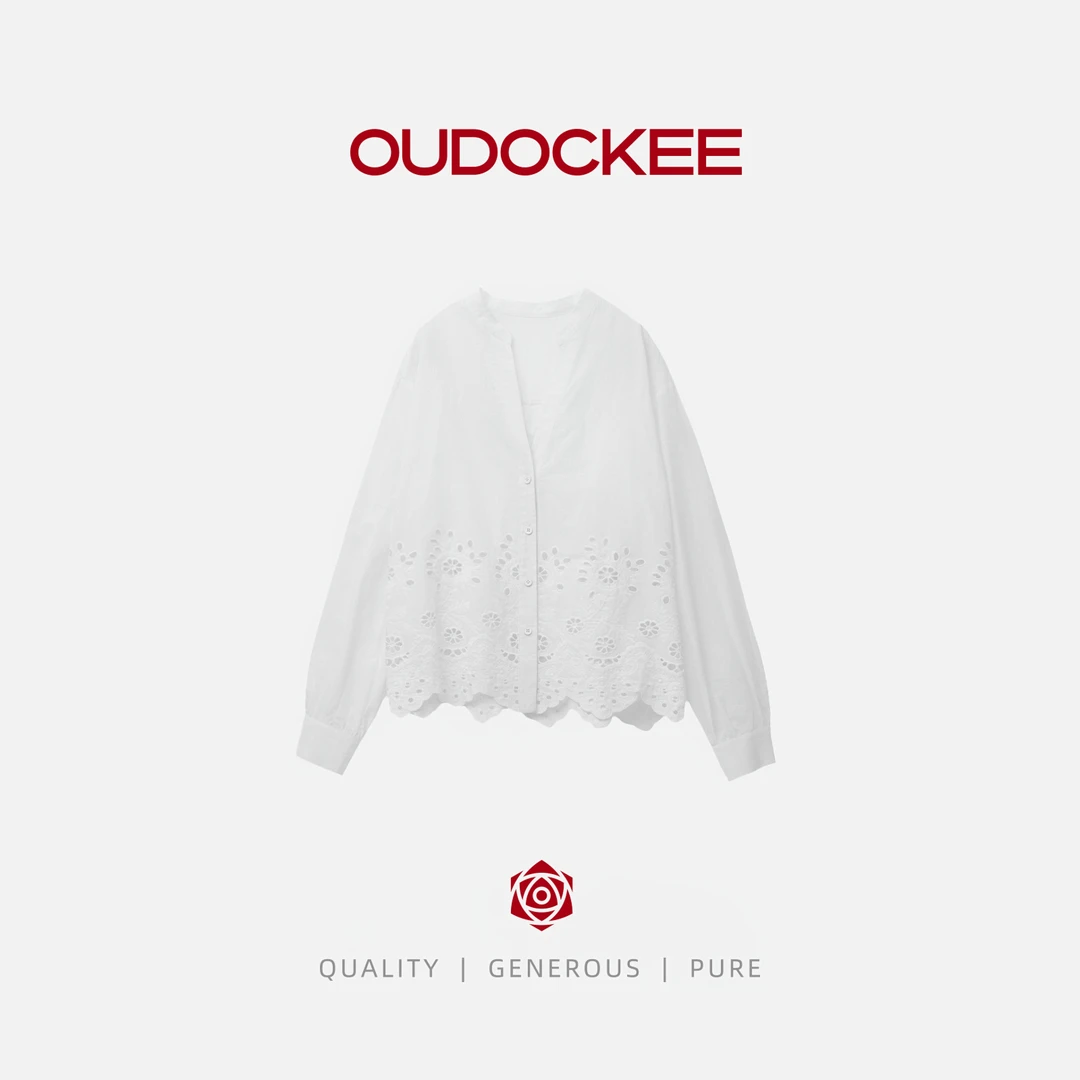 OUDOCKEE 鸥鸥 【100棉】田园衬衣 纯棉镂空下摆上衣 S2503X562T