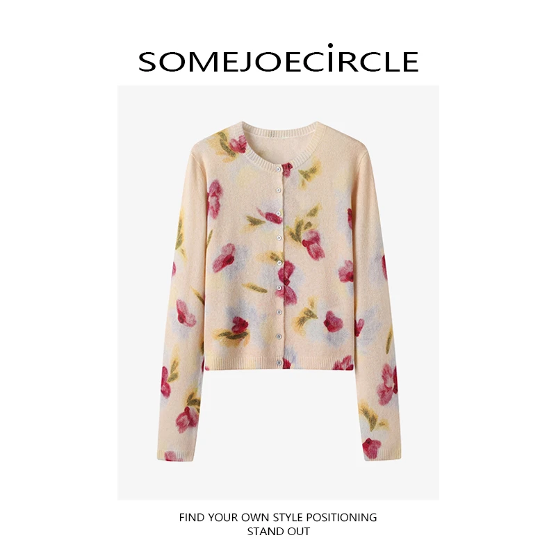 SOMEJOECIRCLE【Fab渠道】25秋鸢尾花羊驼毛短款针织开衫上衣E7286