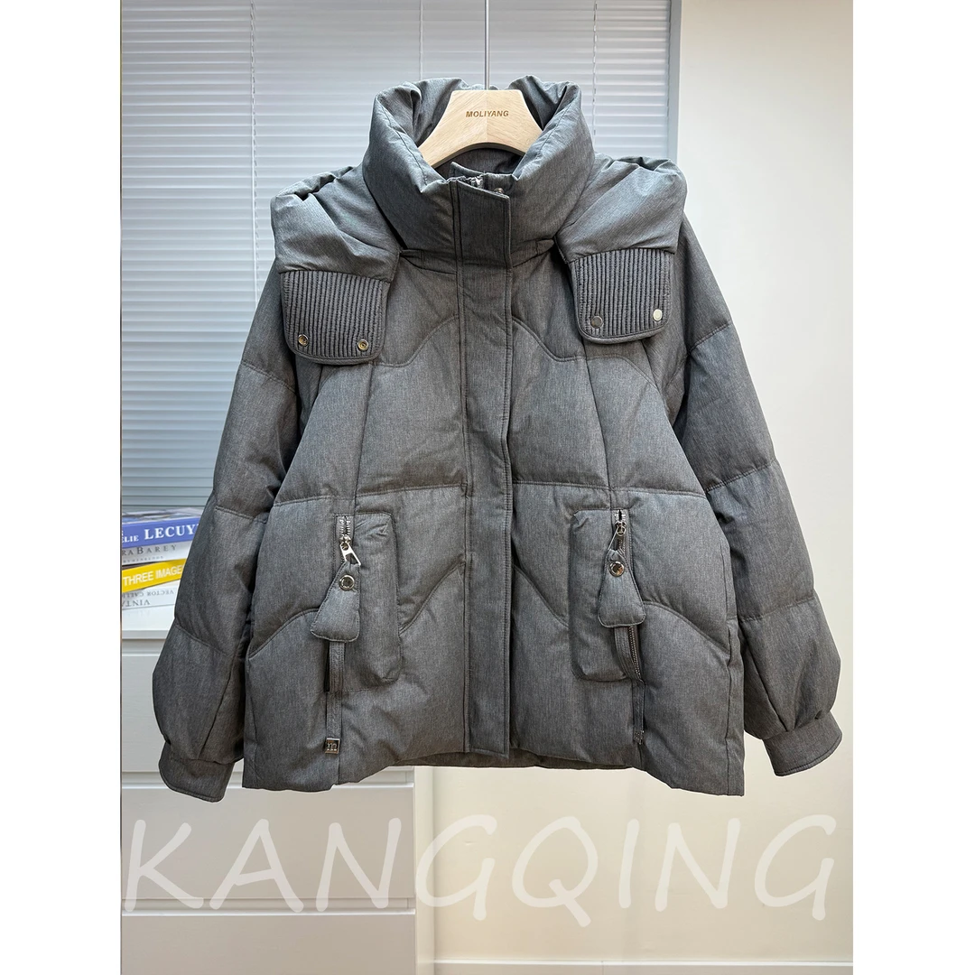 妈妈冬装白鸭绒羽绒服女连帽上衣中老年女装高贵加厚保暖外套衣服