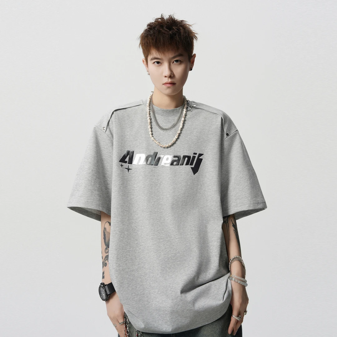 美式重磅字母短袖t恤男夏季2025新款潮牌宽松休闲设计感半袖体恤