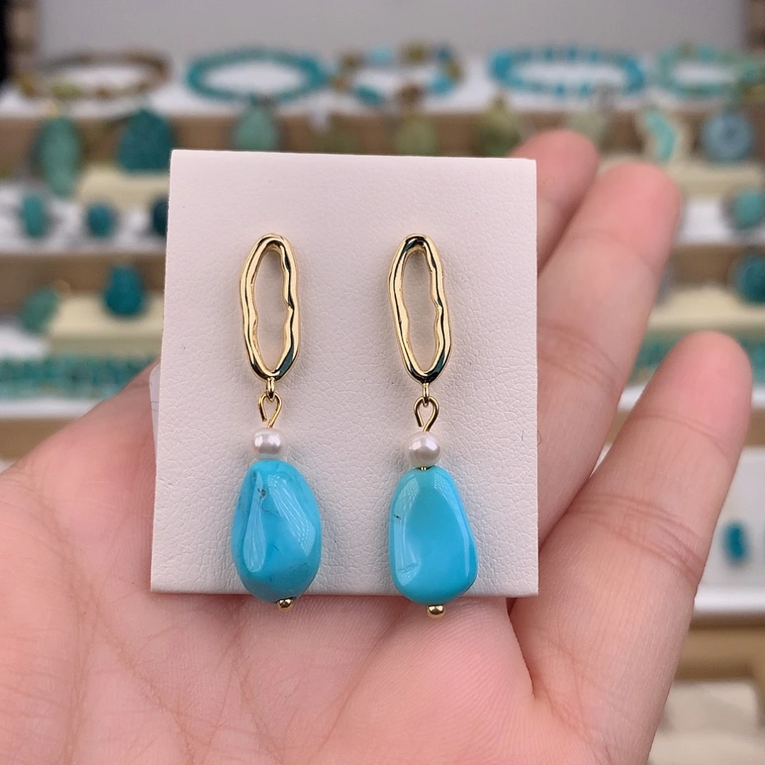 绿松石未镶嵌耳饰