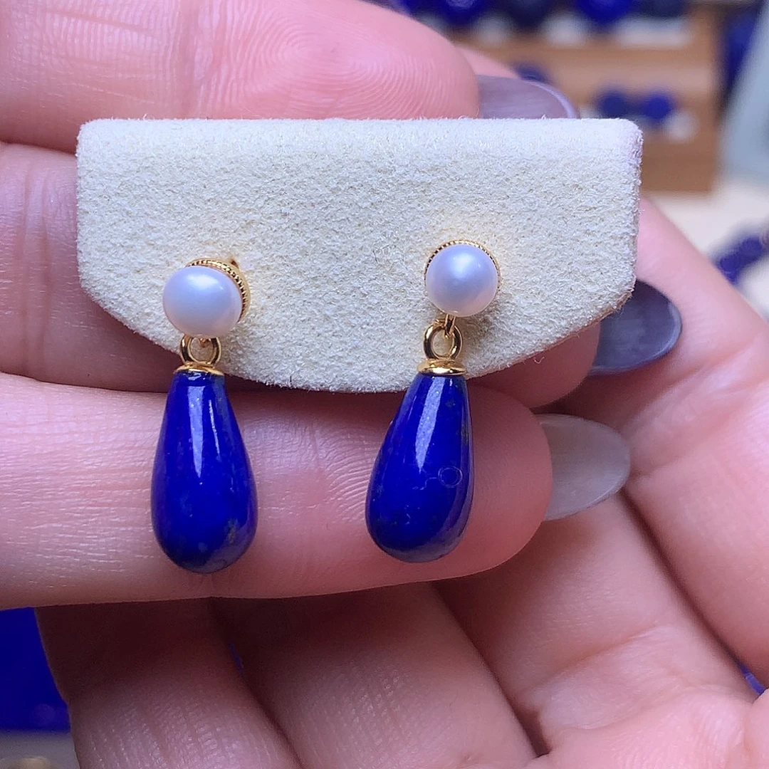 青金石银S925镶嵌耳饰