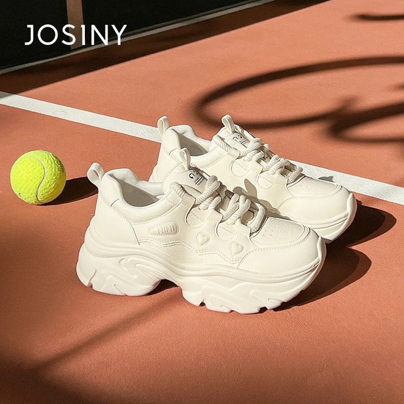 卓诗尼经典休闲百搭运动小白鞋女2025春季新款厚底增高时尚老爹鞋