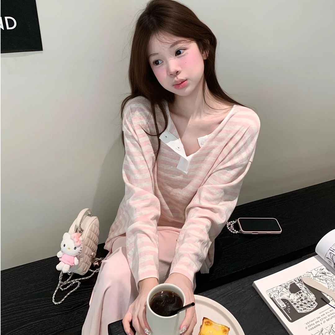 韩系甜美开衫上衣女春秋小众纯欲长袖设计感韩版显瘦时尚宽松裤子