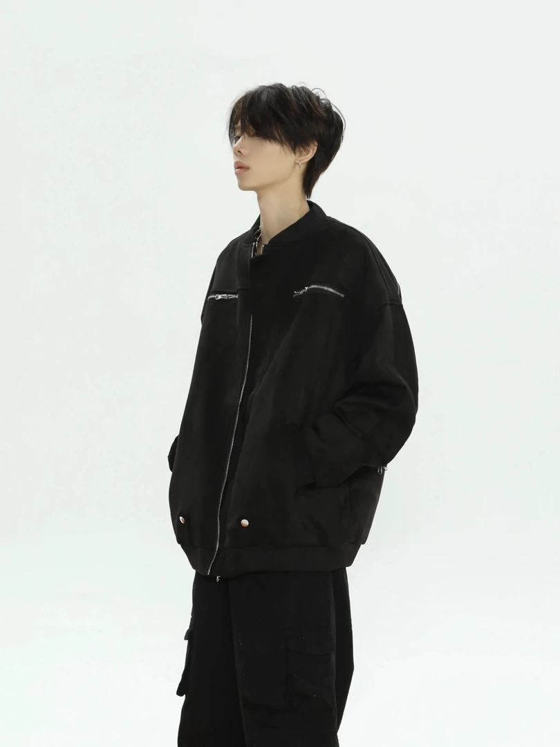 番茄园  美式复古重工麂皮绒情侣棒球服外套#1280