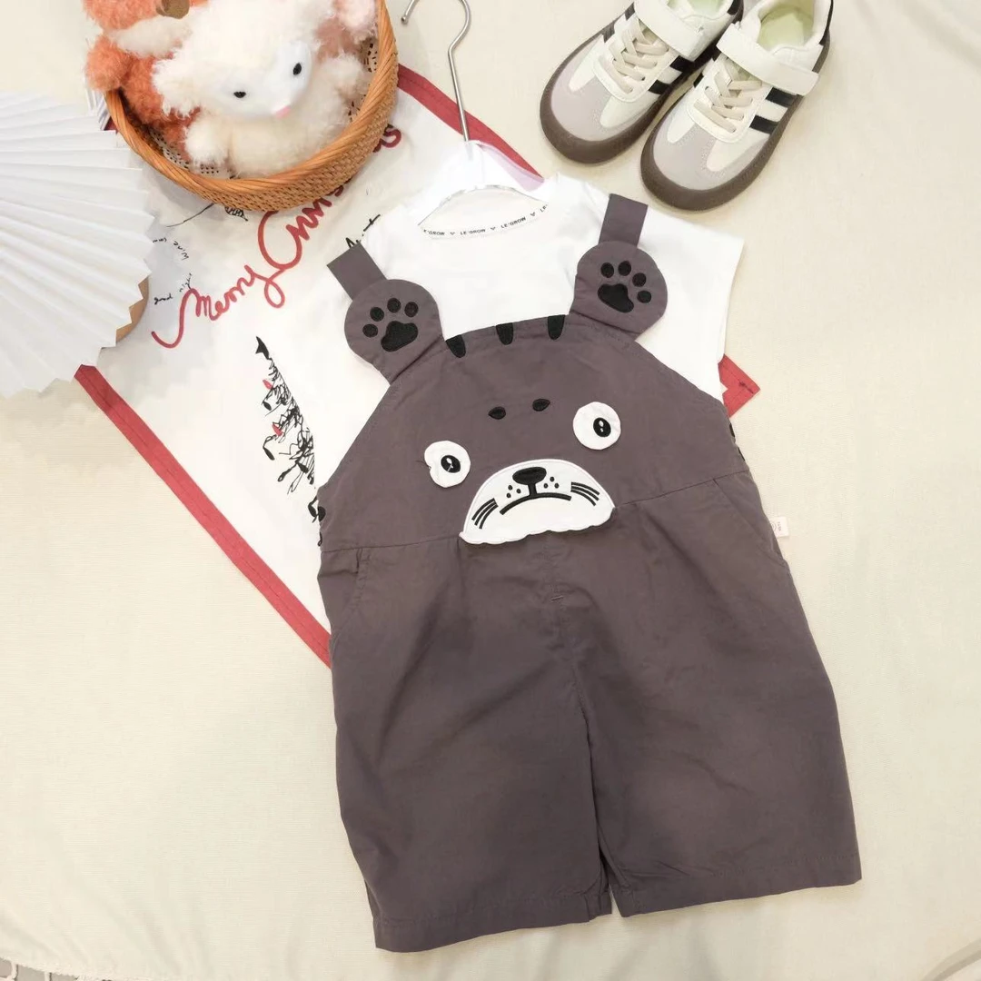 儿童夏季韩版卡通刺绣小老虎背带裤两件套H-1007