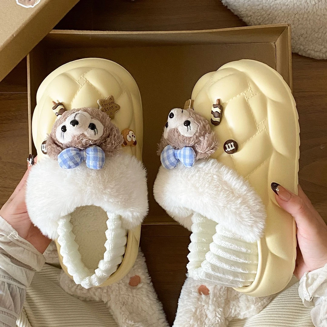 【SJ】新款可拆卸网红小熊棉鞋秋冬女生外穿百搭保暖EVA厚底棉鞋