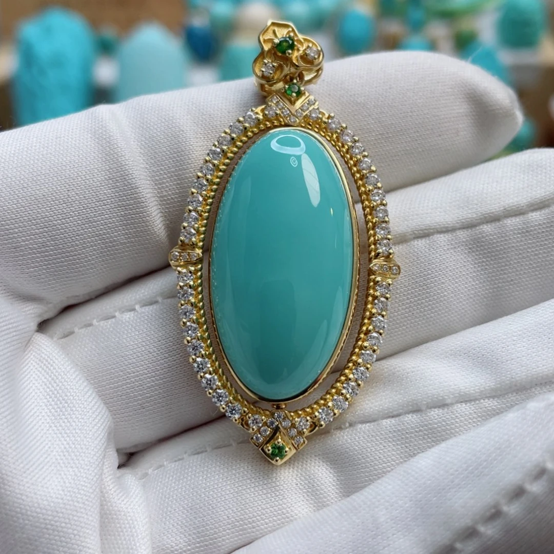 绿松石珠宝奇石18K金镶嵌