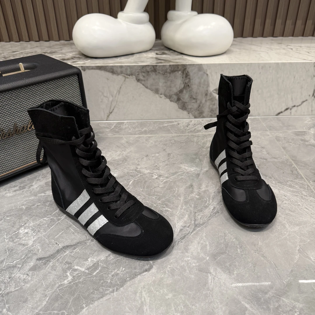 女士夏季新款休闲短靴圆头袜子鞋系带百搭潮流飞织街头风拼色女鞋