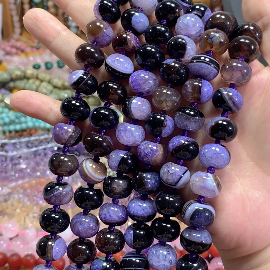 未镶嵌玛瑙/玉髓珠宝半成品紫玛瑙算盘一条卡14mm