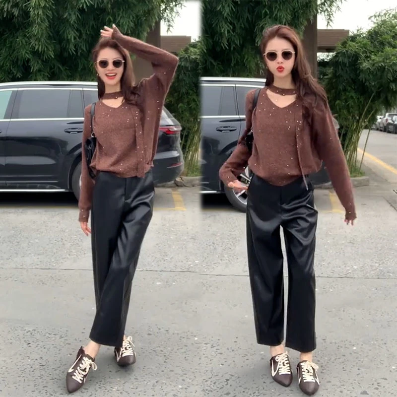 2025秋季新款设计感时尚气质减龄长袖上衣女搭配休闲阔腿裤两件套
