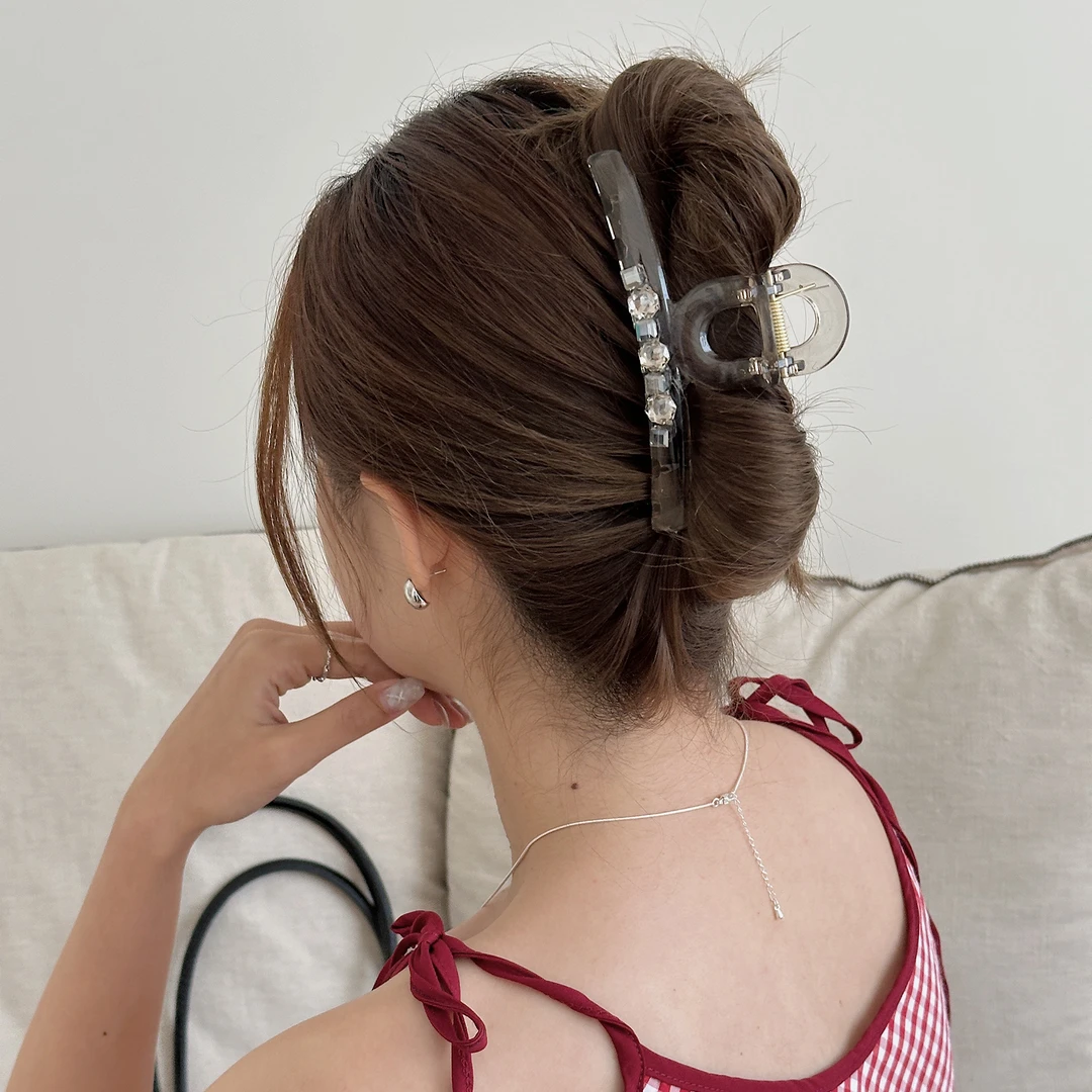 E4137 闪钻水晶交叉夹女后脑勺盘发抓夹高级感鲨鱼夹大号发卡头饰