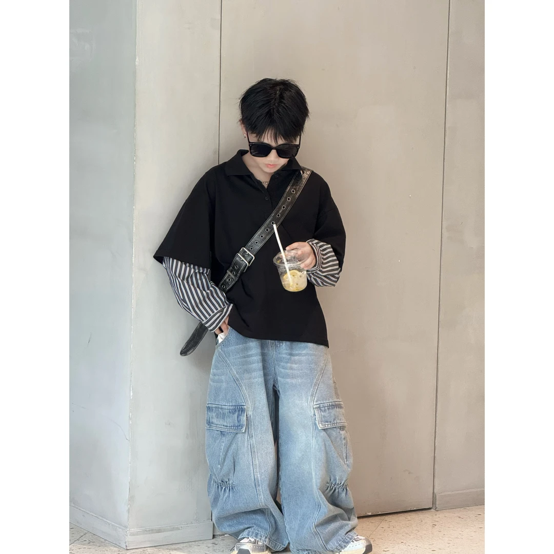 现货THE LUHAN【财阀贵气】秋季假两件POLO衫亲子装男童T恤25623