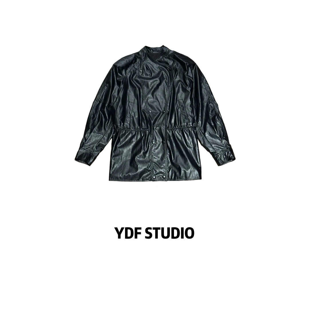 YDFSTUDIO小众【新野之风】欧货早秋重工收腰炫酷设计时尚皮衣外套