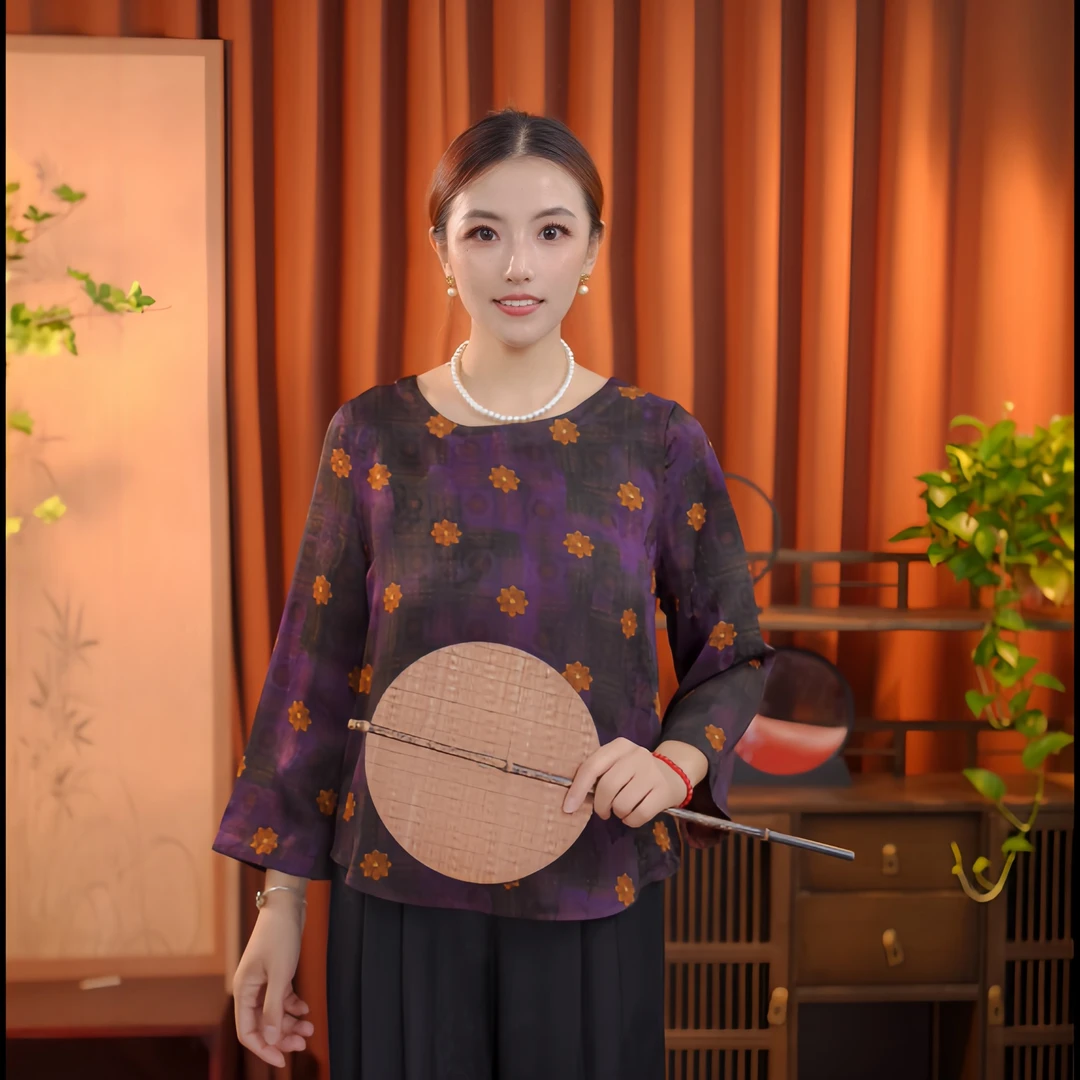 【宝相花】新中式国风复古宽松圆领提花长袖小衫