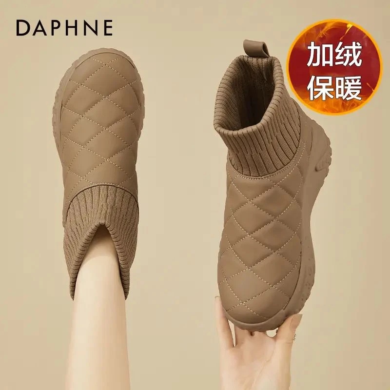 达芙妮厚底雪地靴棉鞋女2025年新款秋冬季加绒加厚面包弹力短靴子