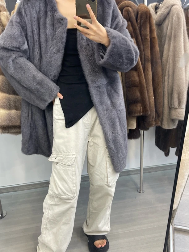 中长款V领长款立领均码水貂