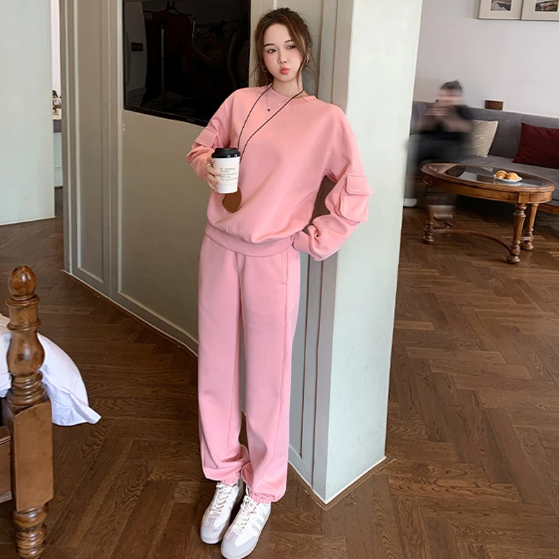 小个子粉色运动套装女2025春秋新款时尚洋气卫衣卫裤休闲两件套潮