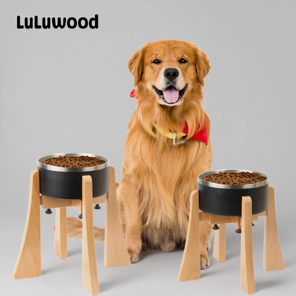 中大型犬实木增高碗架狗碗狗盆不锈钢饭盆水碗金毛宠物护颈防打翻