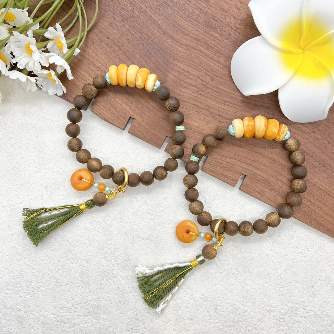 【润家原创】天然8mm+沉香DIY设计款石膏蜡饼子手串-多样性发货一件