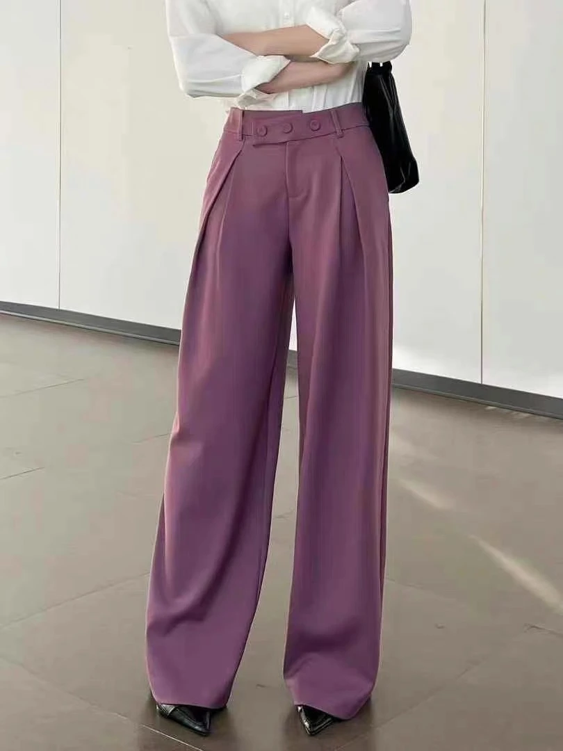 53626春季新款欧货高腰休闲气质显瘦宽松直筒西装阔腿裤