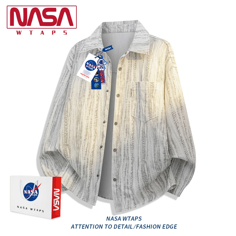 NASA WTAPS秋季新款扎染长袖衬衫男款大码潮牌宽松休闲高级感衬衣