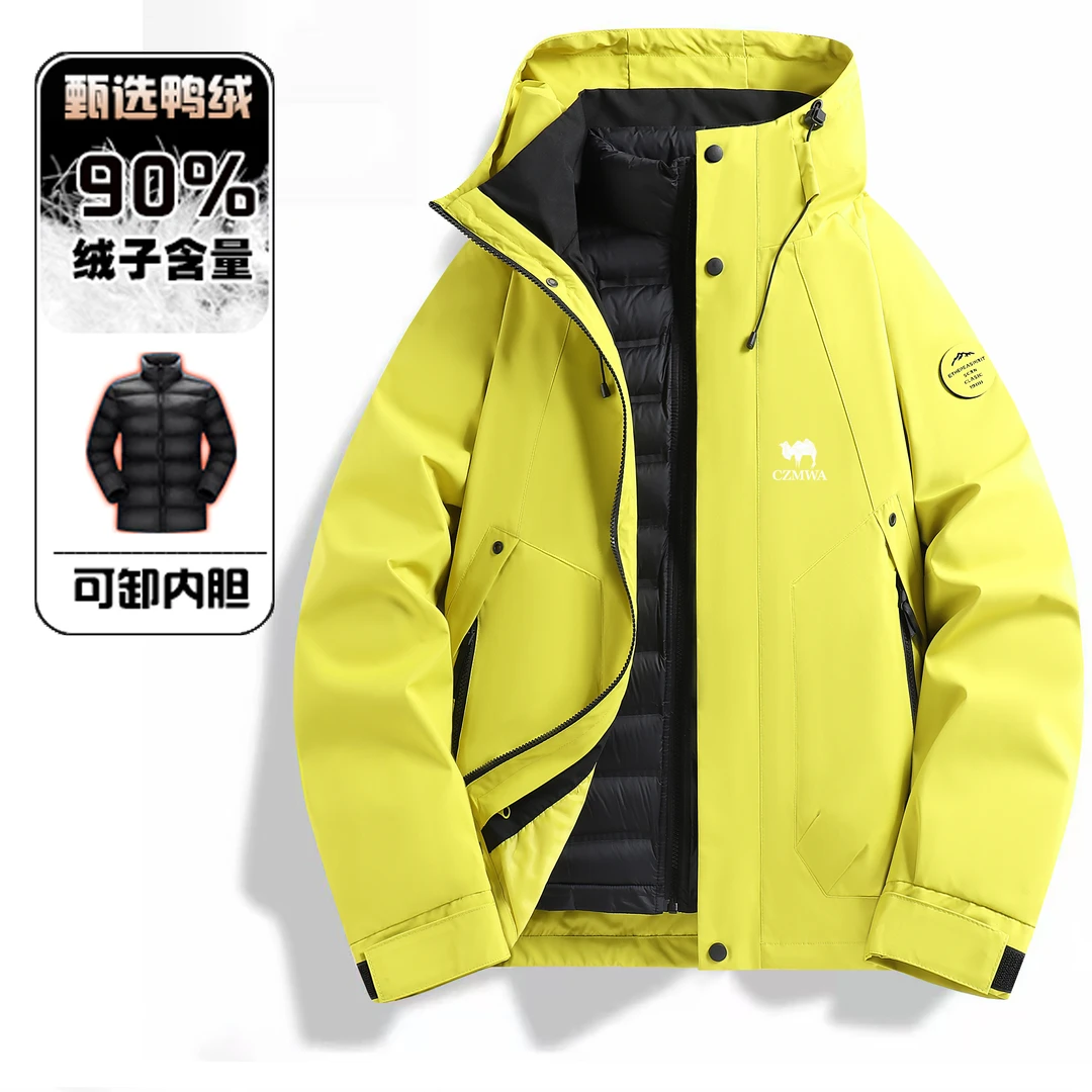 骆驼骑师(90绒)羽绒三合一冲锋可拆卸男女户外防水防风情侣登山服