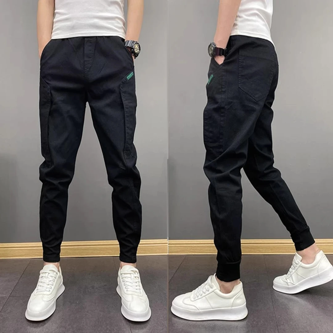 潮牌春夏季痞帅修身小脚工装裤男士新款百搭薄款休闲九分束脚裤子