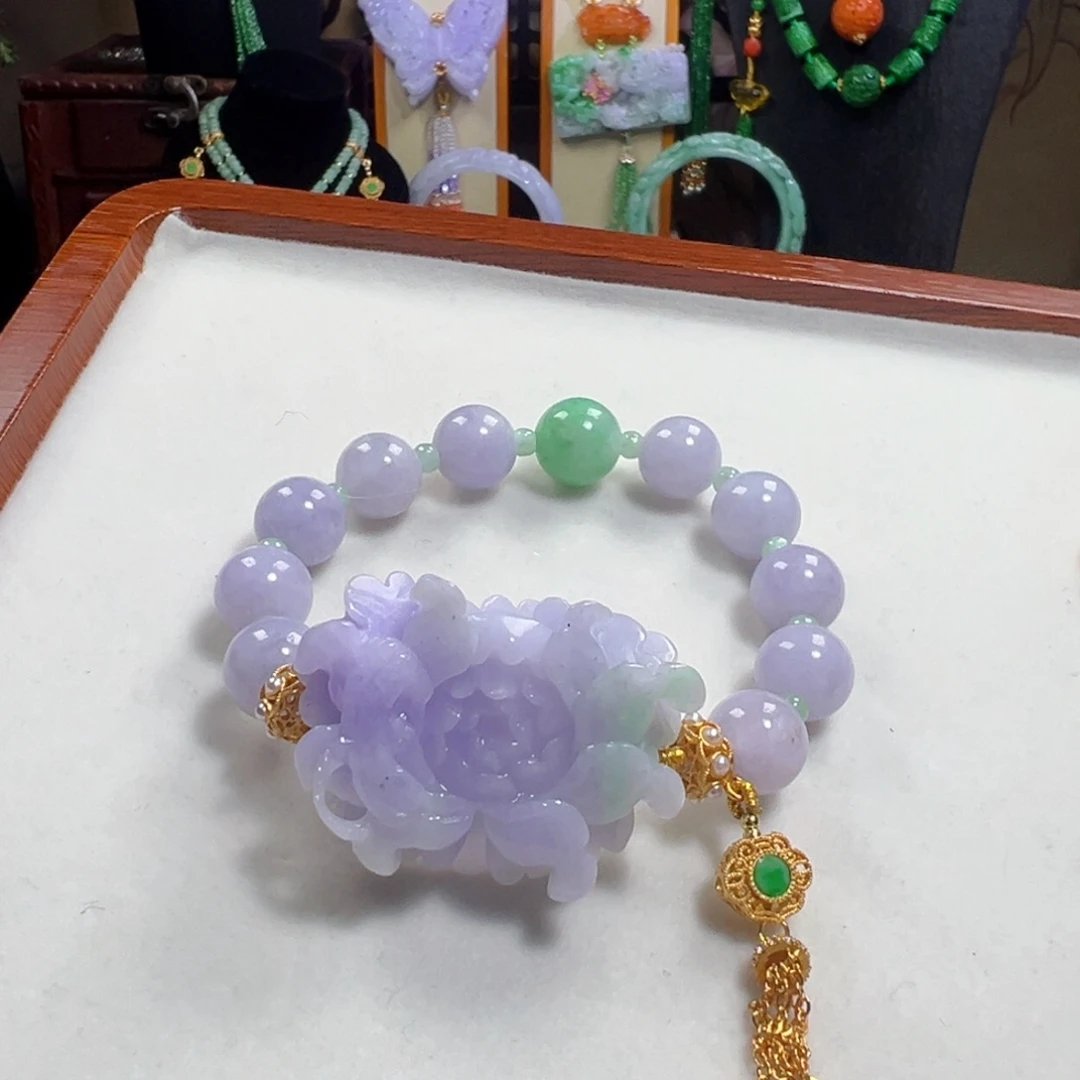 翡翠未镶嵌毛衣链冰紫手牌