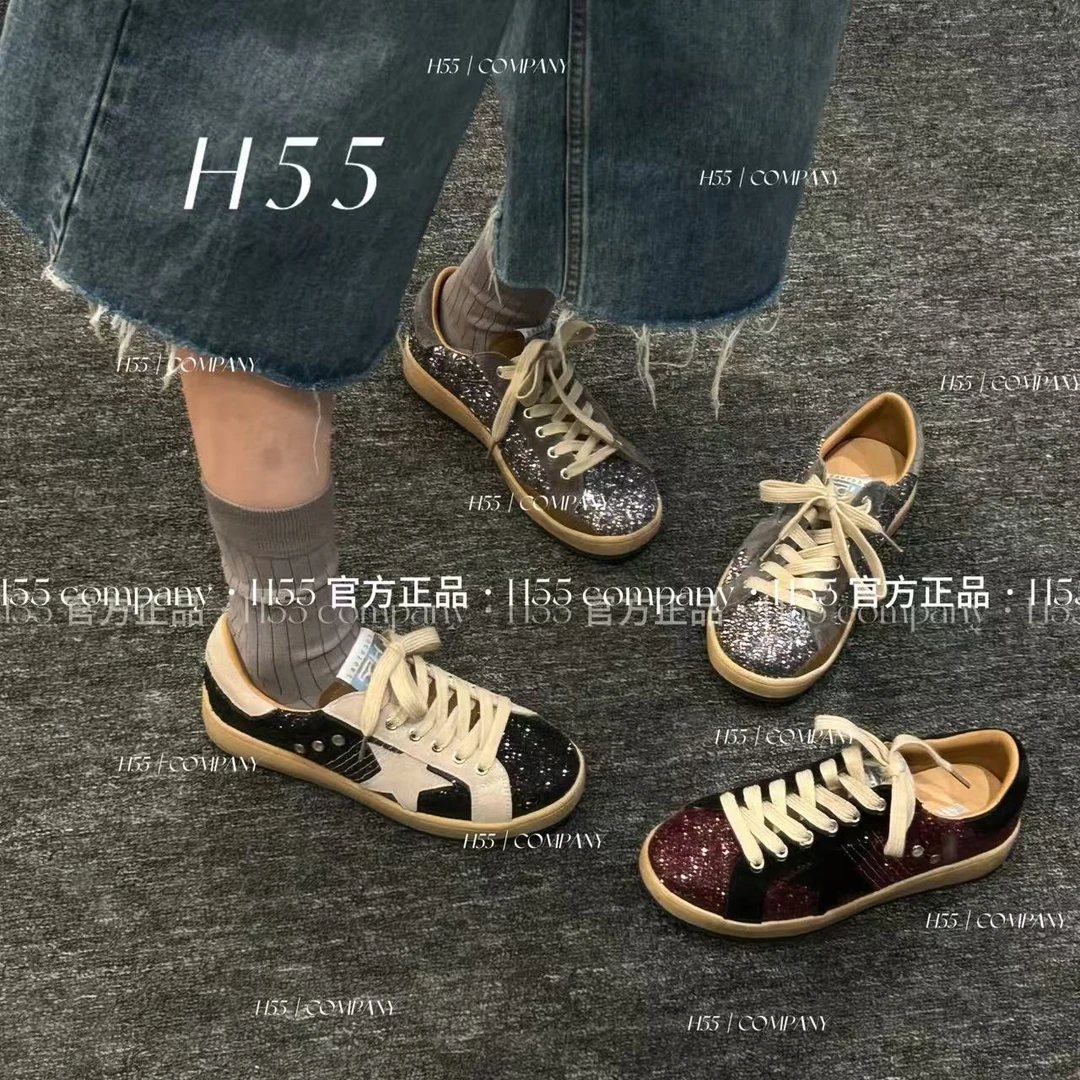 H55女鞋星野限定做旧格利特爆闪擦色平底星星鞋3cm19-2811【Huang】