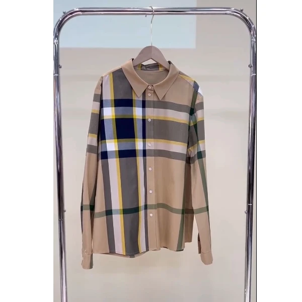 1.0版本春秋2024新款格纹长袖衬衫女纯棉修身衬衣休闲上衣女