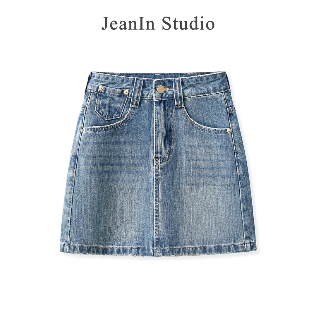 专属春夏新款高腰牛仔短裙A字显瘦设计百搭半身裙春夏防走光
