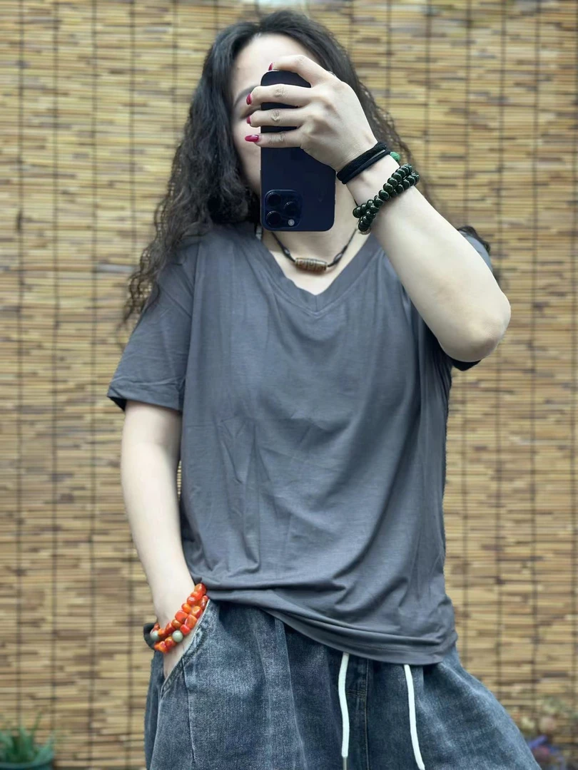HY   3328净色V领T恤