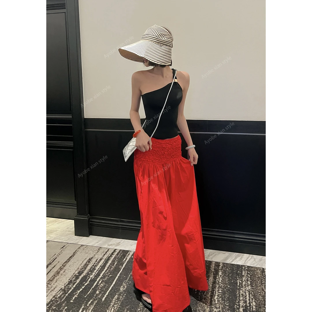 AYOBE小贤/心事信筏  早夏设计感小众高级感百褶半身裙新款伞裙