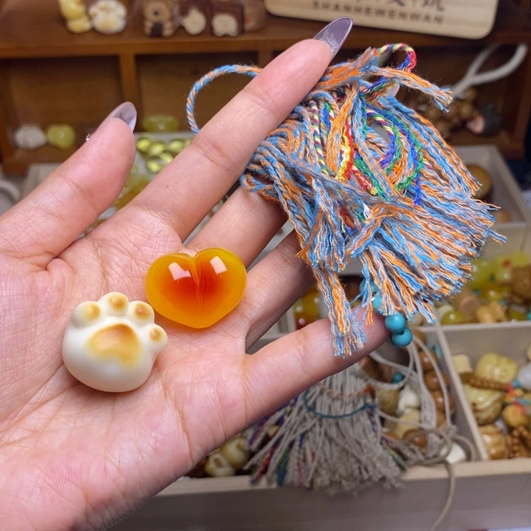 ✪***壳猴头核桃吊坠爱心猫爪绿卡彩蓝流苏