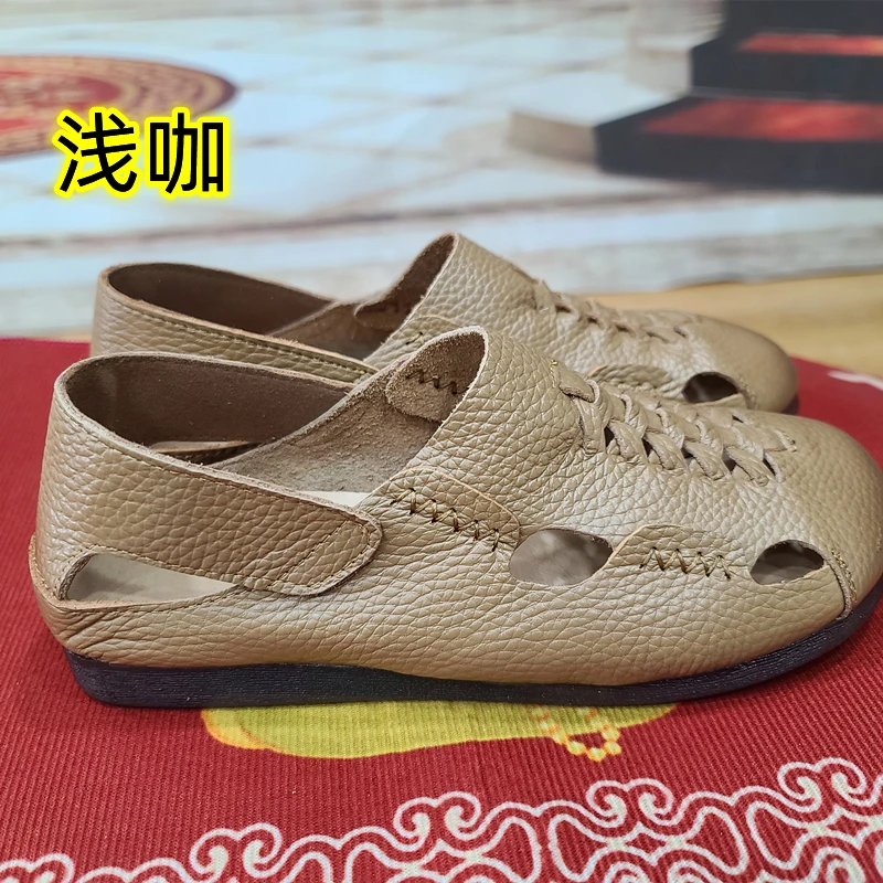 HXF258镂空圆头平底牛皮皮鞋