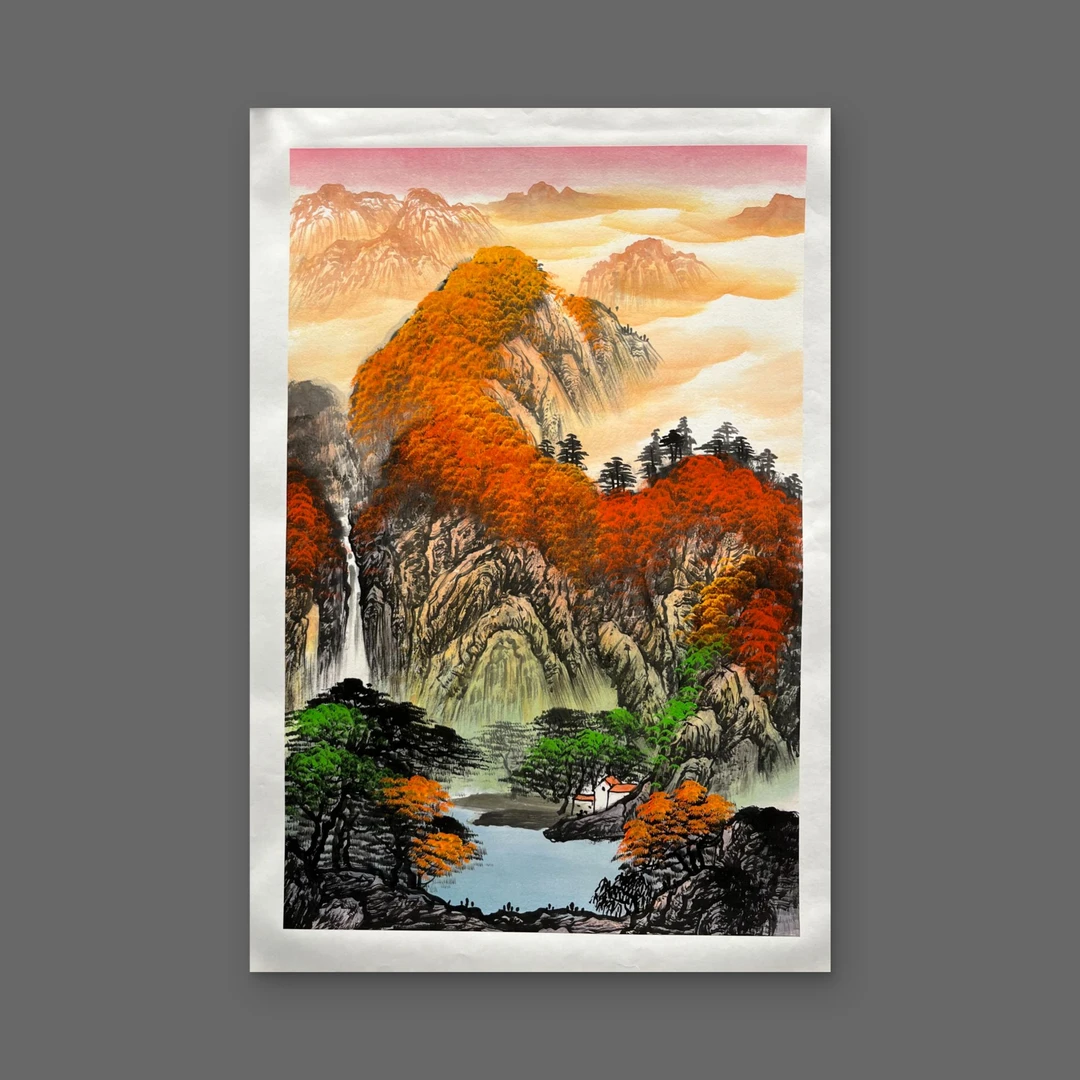 齐振家手绘画作小山水【鸿运千秋】55cmX80cm送龙纹圆筒收藏作品