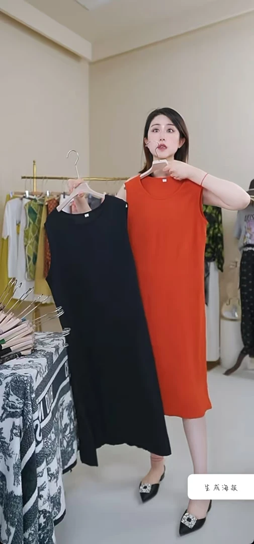夏季新款25156简约高端时尚圆领纯色连衣裙