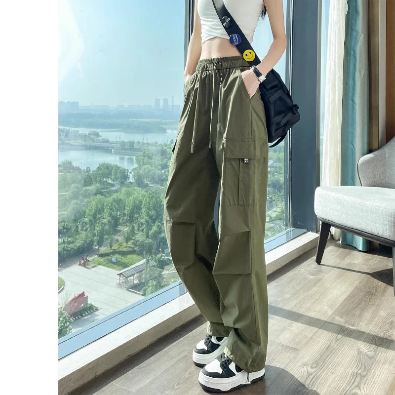 速干工装裤女夏季薄款2025新款小个子高腰阔腿机能风冲锋裤