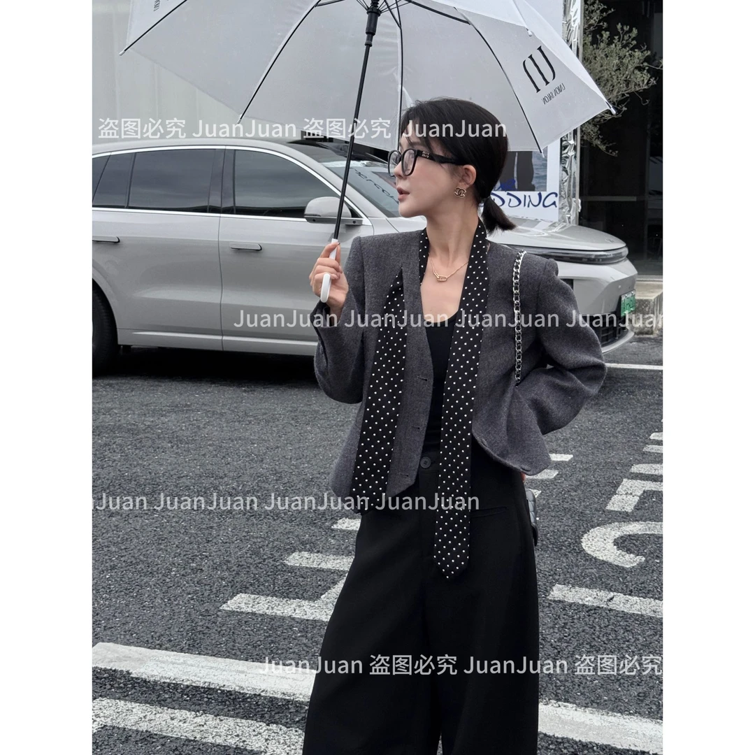 【智性美人】秋季新品V领高级感西装外套带飘带轻奢名媛