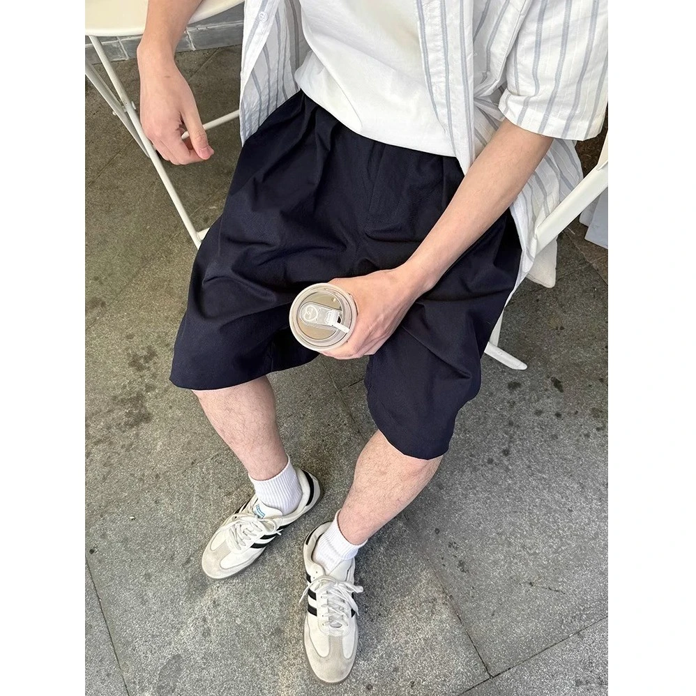 藏青休闲工装短裤夏季2025新款卡其男生五分裤子宽松潮流简约纯色