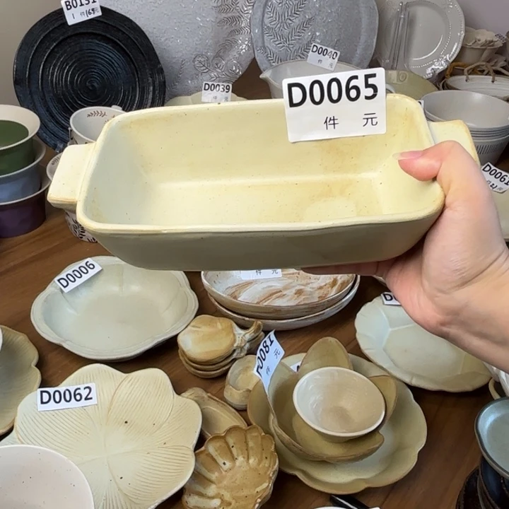 瓷065粗陶长碗双耳碗