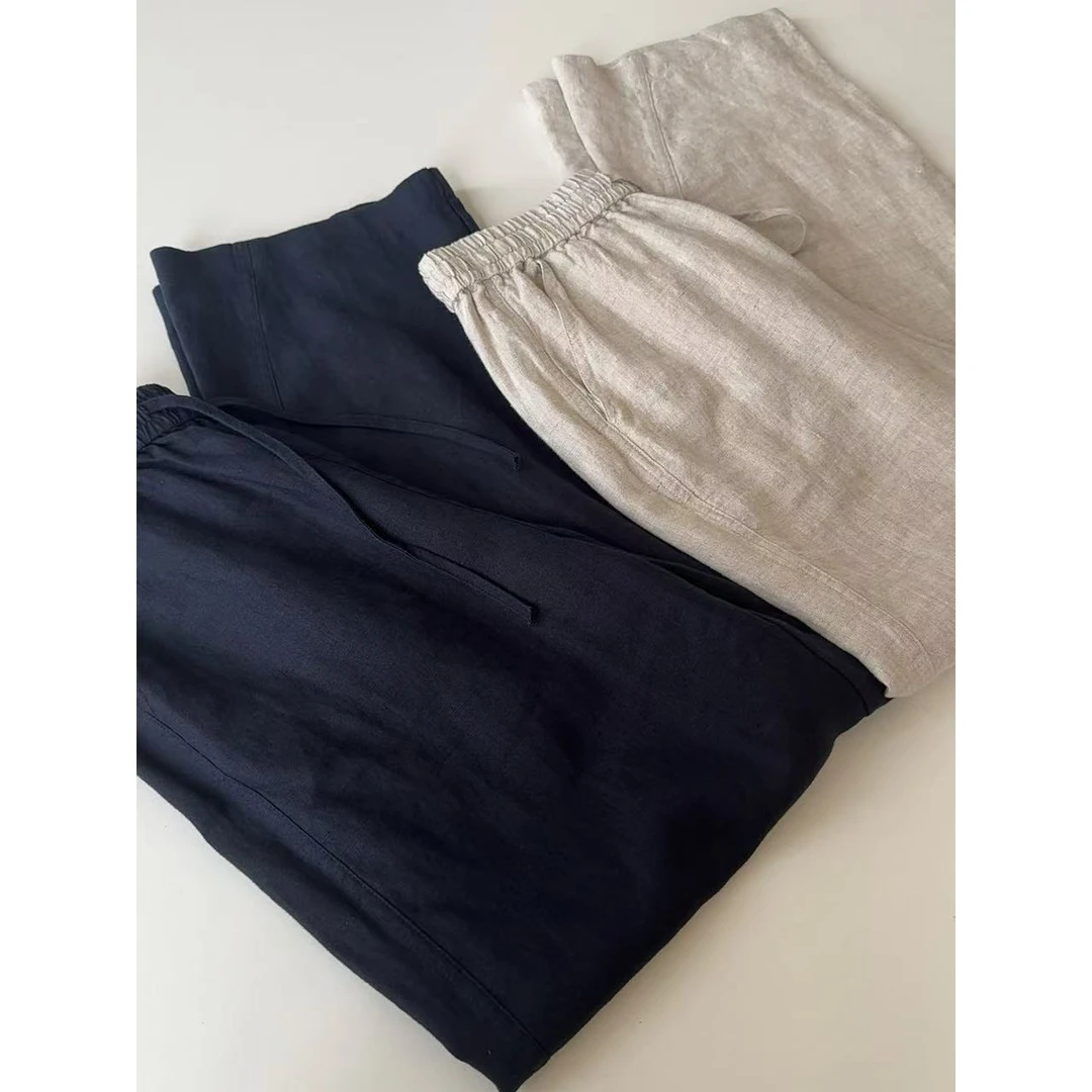 “慵懒漫步” 100纯亚麻显瘦休闲裤 加密亚麻微弯刀裤 空调裤24-392