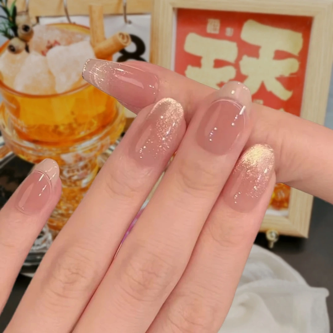 【可可蛋奶】纯手工穿戴甲新款香槟金猫眼奶咖色法式美甲穿戴甲片