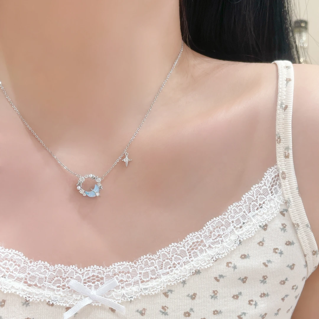 铜项链 星月项链女轻奢高级感锆石个性小香风首饰高档饰品锁骨链