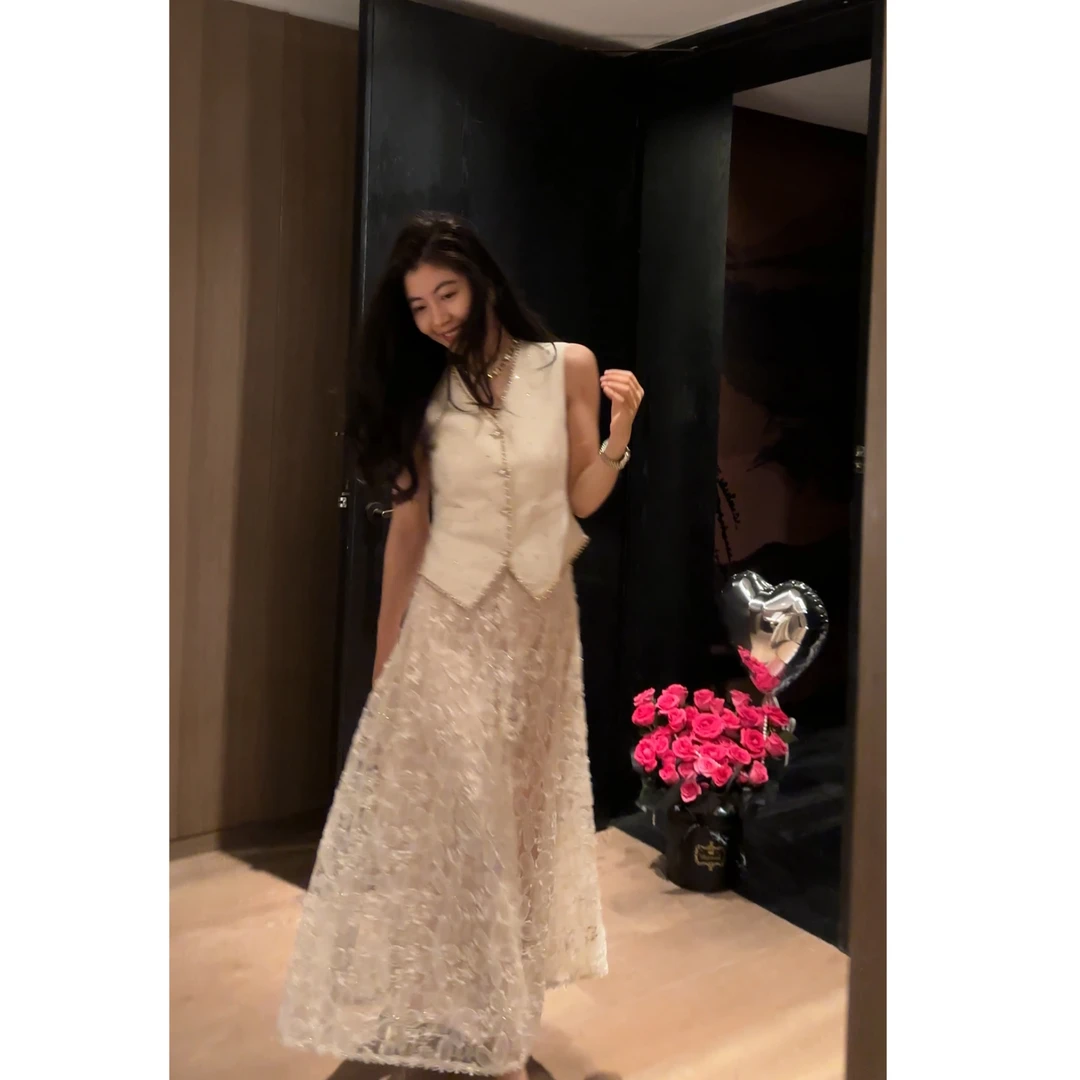 【N·COU】25夏新款【金尊玉贵】手工钉珠门襟重工马甲套装DY80657