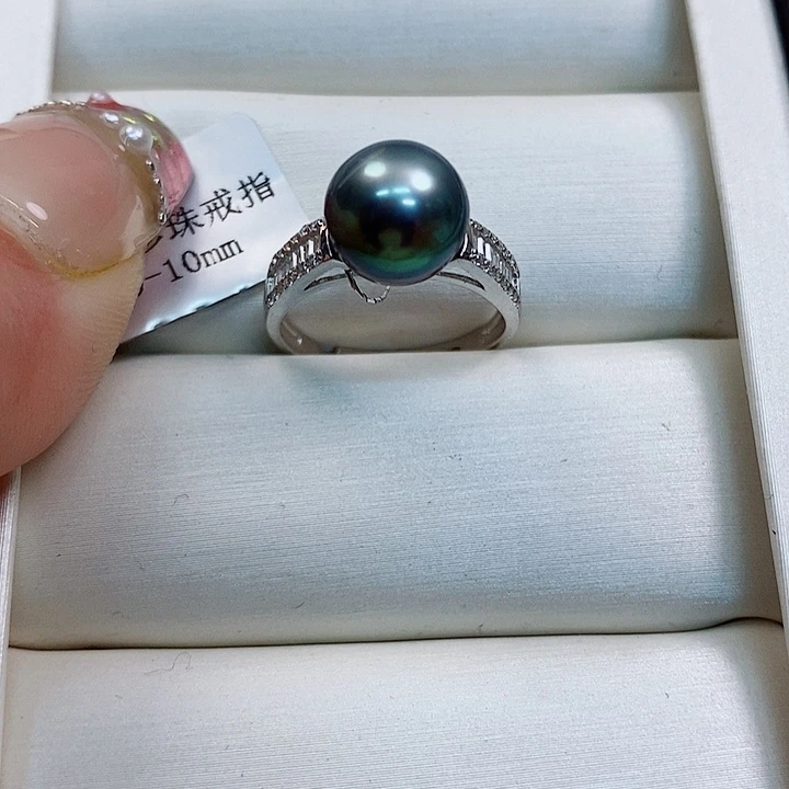 海水珍珠戒指银S925镶嵌9-10