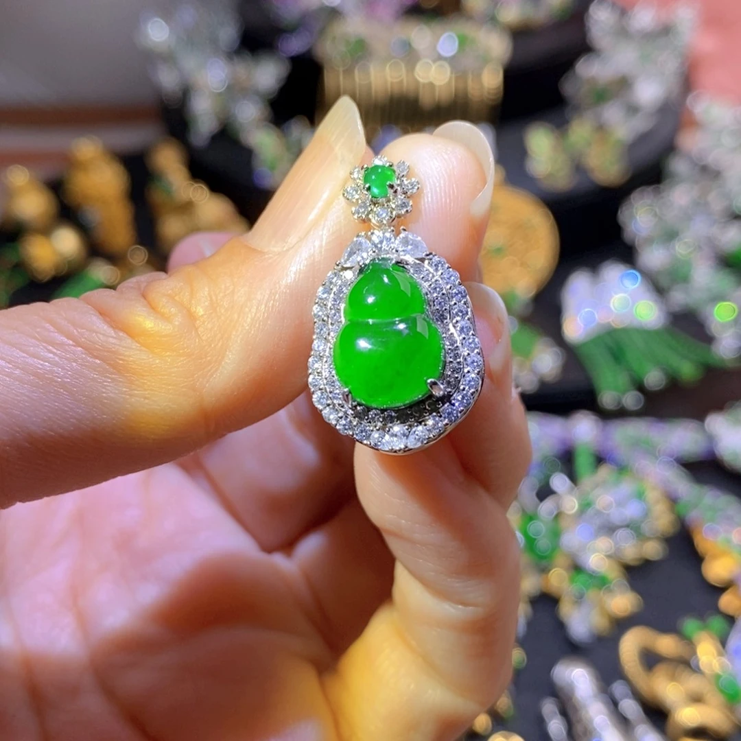 吊坠(不含链)银S925镶嵌翡翠