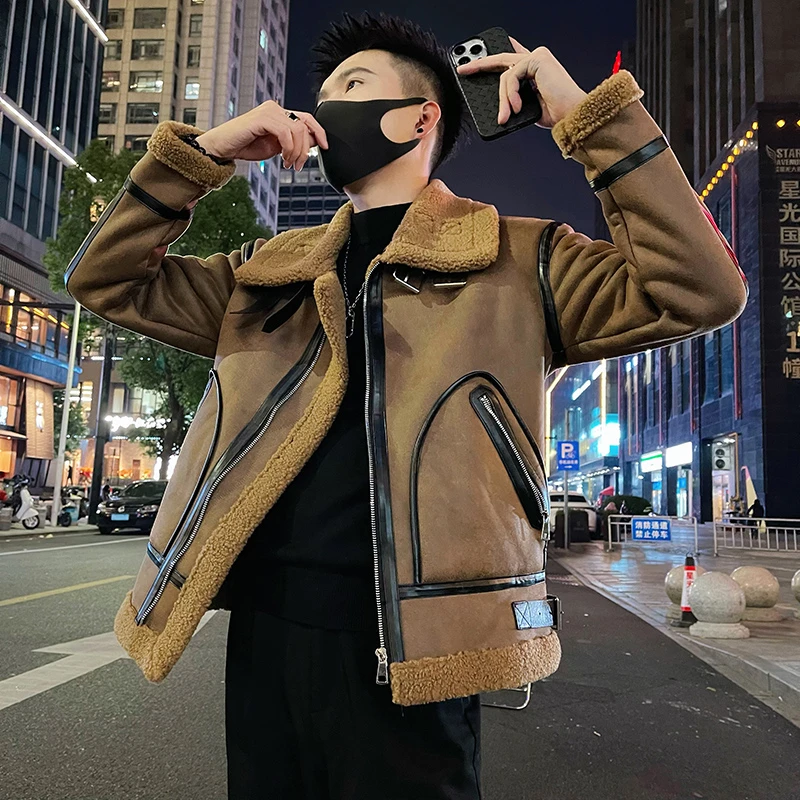 【奥莱清仓】羊羔毛棉服男款冬季潮牌皮毛一体机车服棉衣2025新款